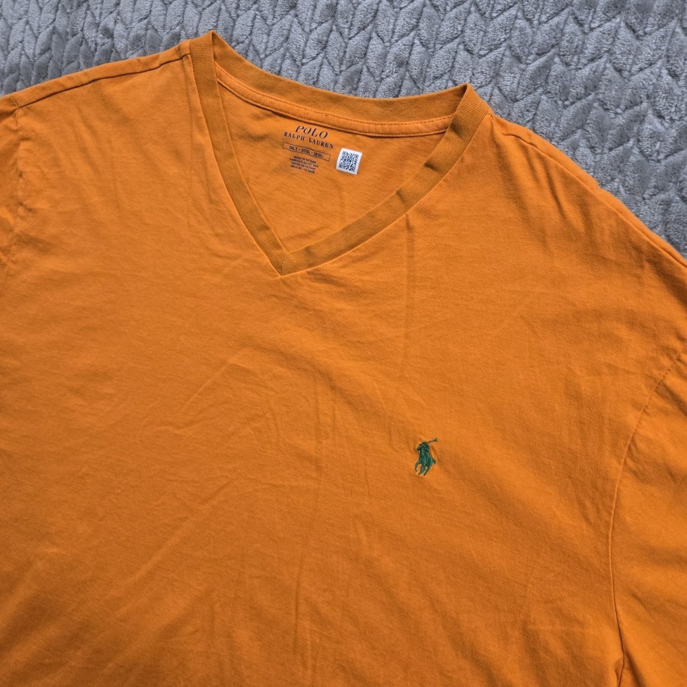 Polo Ralph Lauren Shirt Mens 3XLT‎ Orange Short Sleeve V Neck Green Pony Logo